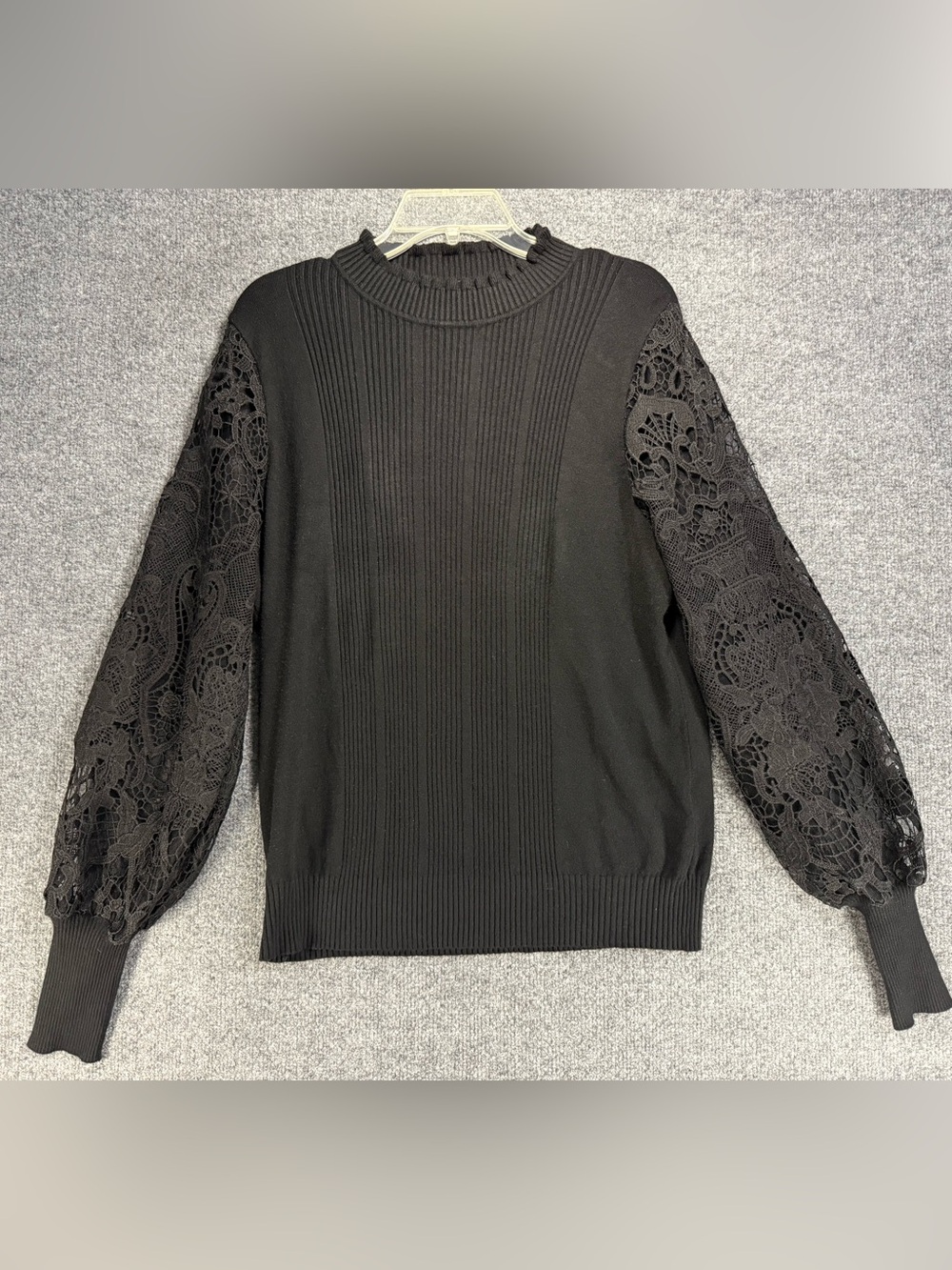 Sioni Lace-Sleeve Black Cowl Neck Sweater - whimsigoth classy